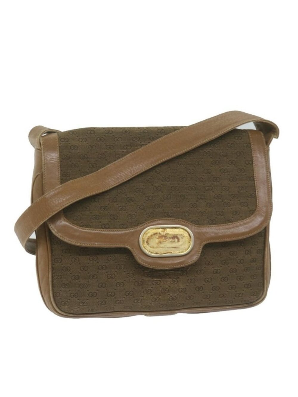 Authentic GUCCI Micro GG Canvas Shoulder Bag Beige Brown